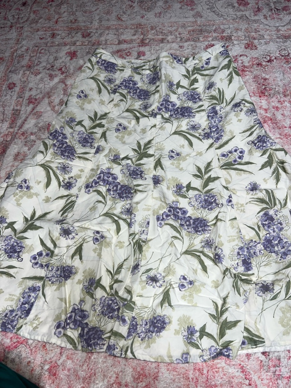 Eddie Bauer White Midi Skirt with Purple Floral Print